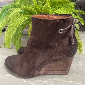 Lucky Brand Dark Brown Suede Wedge Booties